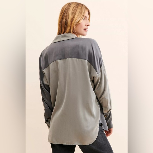 NWOT Free People Silky Samantha Patchwork Button Down - Picture 3 of 11